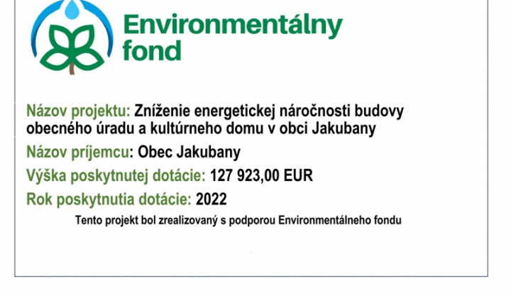 1. fotografia fotogalérie Projekty / Zníženie energetickej náročnosti budovy obecného úradu a kultúrneho domu v obci Jakubany - foto