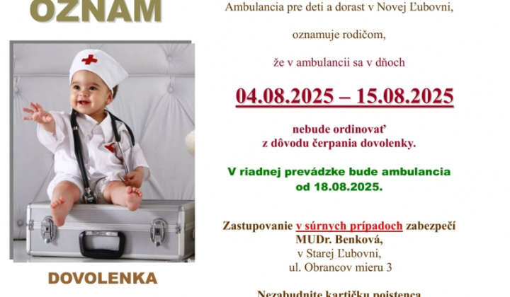 1. fotografia fotogalérie Ambulancia pre deti a dorast - MUDr. Eva Starinská - OZNAM - foto