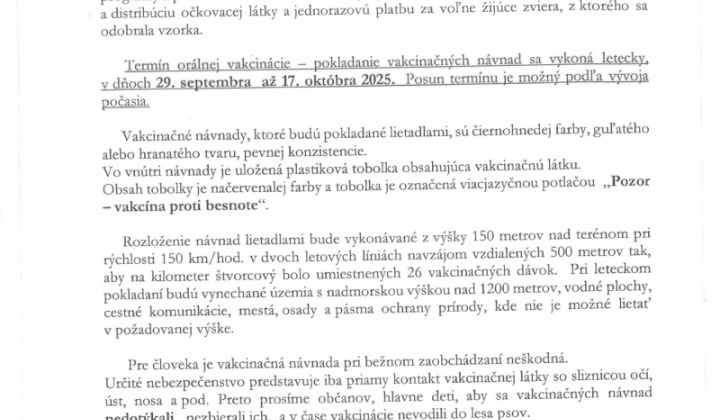 1. fotografia fotogalérie Orálna vakcinácia líšok proti besnote - jesenná kampaň 2025 - foto