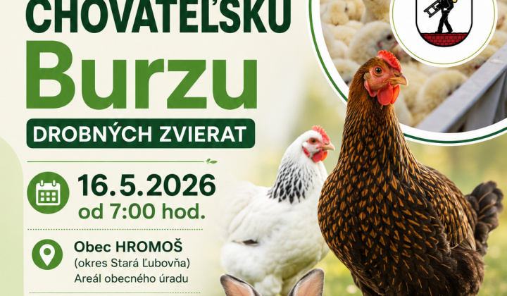 Fotka - Pozvánka na chovateľskú burzu drobných zvierat v Hromoši - 16.05.2026 