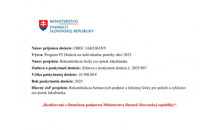 Fotka - Rekonštrukcia lávky cez potok Jakubianka